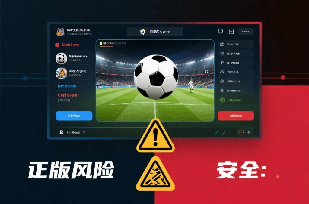 足球比赛直播界面与安全提示对比的视觉场景